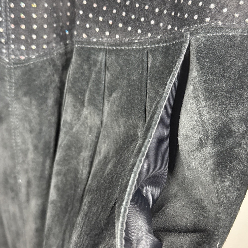 Vintage Lauren Alexandra Black Leather Midi Dress XS Corset Fit Pleated Pockets - Picture 11 of 16